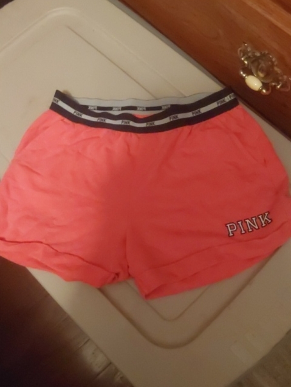 PINK Victoria's Secret Coral Athletic Lounge Shorts with Branded Waistband